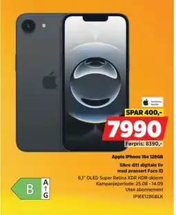POWER Apple iPhone 16e 128GB, NOK 7990 tilbud
