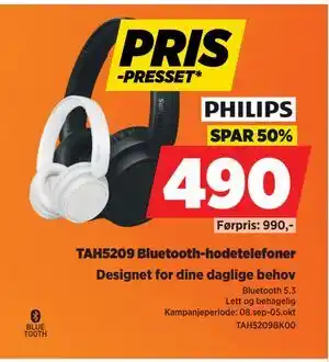 POWER TAH5209 Bluetooth-hodetelefoner, NOK 490 tilbud