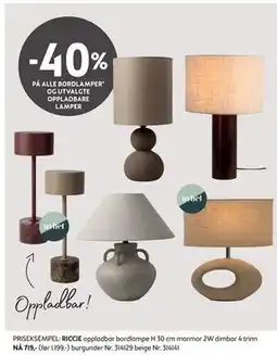 Bohus RICCIE oppladbar bordlampe, NOK 719 tilbud