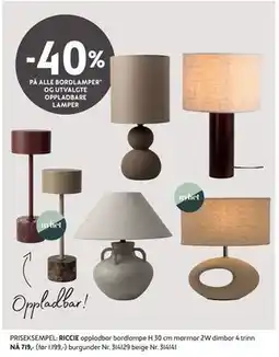 Bohus 40% PÅ ALLE BORDLAMPER* OG UTVALGTE OPPLADBARE LAMPER tilbud