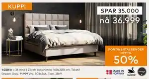 Skeidar Zarah kontinental, NOK 36999 tilbud