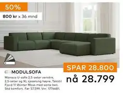 Skeidar Monaco U-sofa 2,5-seter, NOK 28799 tilbud