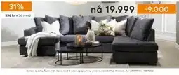 Skeidar Boston U-sofa, NOK 19999 tilbud