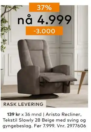 Skeidar Aristo Recliner, NOK 4999 tilbud