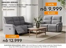 Skeidar Denver 2-seter recliner, NOK 9999 tilbud