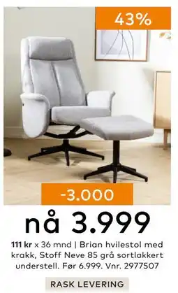 Skeidar Brian hvilestol med krakk, NOK 3999 tilbud