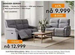 Skeidar Denver 3-seter recliner, NOK 12999 tilbud