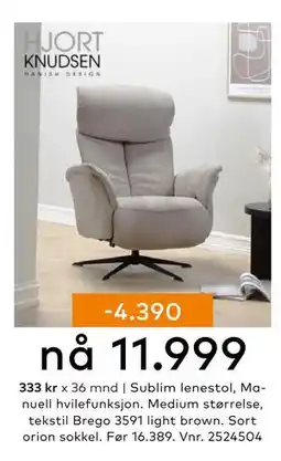 Skeidar Sublim lenestol, NOK 11999 tilbud