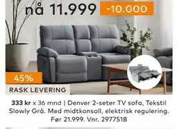 Skeidar Denver 2-seter TV sofa, NOK 11999 tilbud