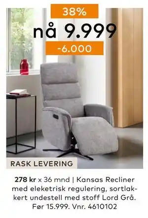 Skeidar Kansas Recliner, NOK 9999 tilbud