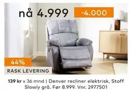 Skeidar Denver recliner elektrisk, NOK 4999 tilbud