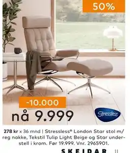 Skeidar Stressless London Star stol m/ reg nakke, NOK 9999 tilbud
