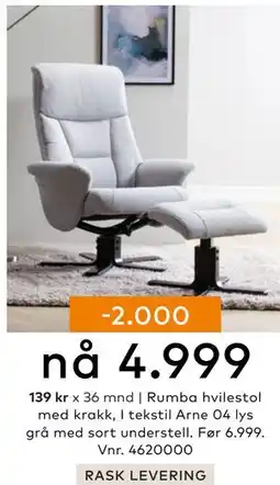 Skeidar Rumba hvilestol med krakk, NOK 4999 tilbud