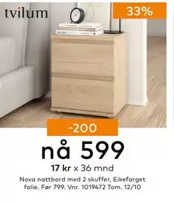 Skeidar Nova nattbord med 2 skuffer, NOK 599 tilbud