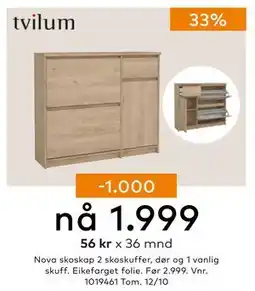 Skeidar Nova skoskap 2 skoskuffer, NOK 1999 tilbud