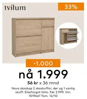 Skeidar Nova skoskap 2 skoskuffer, NOK 1999 tilbud