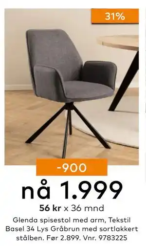 Skeidar Glenda spisestol med arm, NOK 1999 tilbud