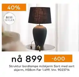 Skeidar Struktur bordlampe m/skjerm, NOK 899 tilbud