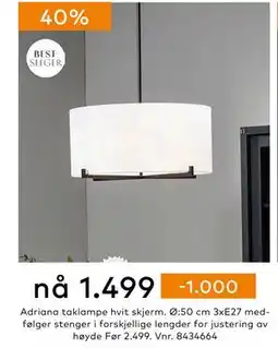 Skeidar Adriana taklampe hvit skjerm, NOK 1499 tilbud