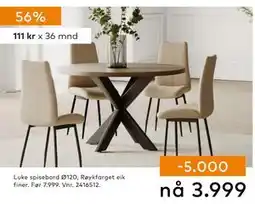 Skeidar Luke spisebord Ø120, NOK 3999 tilbud