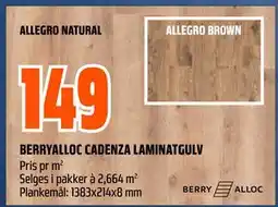 Obs Bygg BERRYALLOC CADENZA LAMINATGULV, NOK 149 tilbud