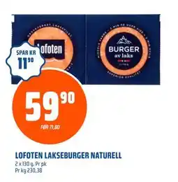 Obs Bygg LOFOTEN LAKSEBURGER NATURELL, NOK 59.9 tilbud