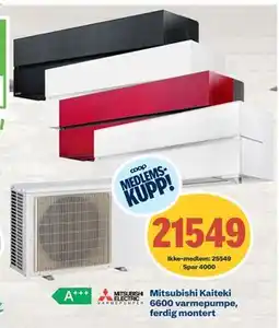 Coop Byggmix Mitsubishi Kaiteki 6600 varmepumpe, ferdig montert, NOK 25549, Medlemspris tilbud