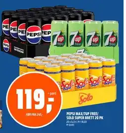 Coop Obs PEPSI MAX/7UP FREE/ SOLO SUPER BRETT 20 PK, NOK 119 tilbud
