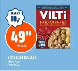 Coop Obs VILTI KJØTTBOLLER, NOK 49.9 tilbud