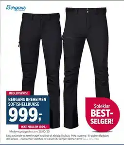 Sport 1 BERGANS BREHEIMEN SOFTSHELLBUKSE, NOK 1899, Medlemspris tilbud