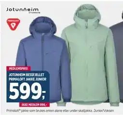 Sport 1 JOTUNHEIM BESSFJELLET PRIMALOFT JAKKE JUNIOR, NOK 999, Medlemspris tilbud