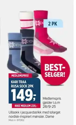 Sport 1 KARI TRAA RUSA SOCK 2PK, NOK 229, Medlemspris tilbud