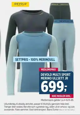 Sport 1 DEVOLD MULTI SPORT MERINO ULLSETT JR, NOK 899, Medlemspris tilbud