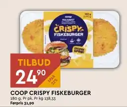 Coop Mega COOP CRISPY FISKEBURGER, NOK 24.9 tilbud