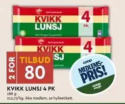 Coop Mega KVIKK LUNSJ 4 PK, NOK 80 tilbud