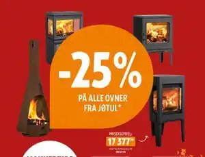 Byggmakker 25% PÅ ALLE OVNER FRA JØTUL, NOK 17377.5 tilbud