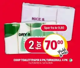 Coop Extra COOP TOALETTPAPIR 6 PK/TØRKERULL 4 PK, NOK 70 tilbud