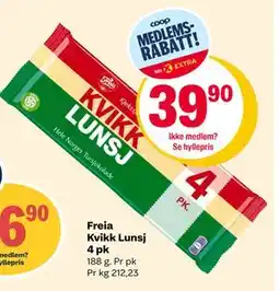 Coop Extra Freia Kvikk Lunsj 4 pk, Medlemspris tilbud