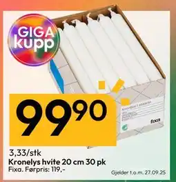 Gigaboks Kronelys hvite 20 cm 30 pk, NOK 99.9 tilbud