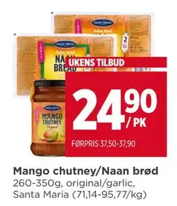 Meny Mango chutney/Naan brød, NOK 24.9 tilbud