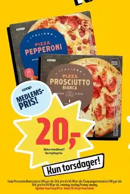 Coop Prix Coop Proscuttio Bianca pizza 340 g pr stk, Medlemspris tilbud