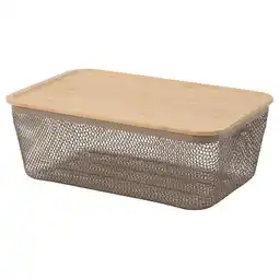 IKEA Ikea 365+ Matoppbevaringskurv med lokk, rektangulær metall/lys gråbrun bambus, 32x21x13 cm tilbud