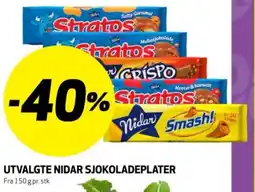 Bunnpris Utvalgte nidar sjokoladeplater tilbud