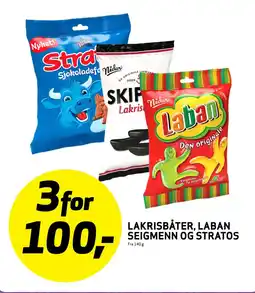 Bunnpris Lakrisbåter, laban seigmenn og stratos tilbud