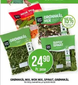 Kiwi GRØNNKÅL MIX, WOK MIX, SPINAT, GRØNNKÅL, NOK 24.9 tilbud