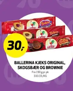 Bunnpris BALLERINA Kjeks original, skogsbær og brownie tilbud