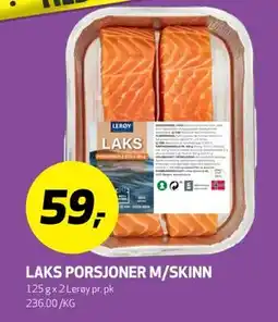 Bunnpris LAKS PORSJONER M/SKINN, NOK 59 tilbud