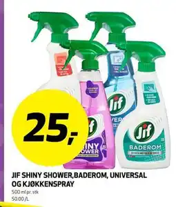 Bunnpris JIF SHINY SHOWER, BADEROM, UNIVERSAL OG KJØKKENSPRAY, NOK 25 tilbud