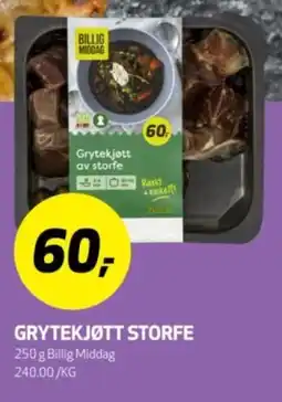 Bunnpris BILLIG MIDDAG Grytekjøtt storfe tilbud