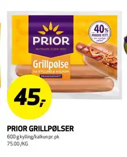 Bunnpris PRIOR GRILLPØLSER, NOK 45 tilbud